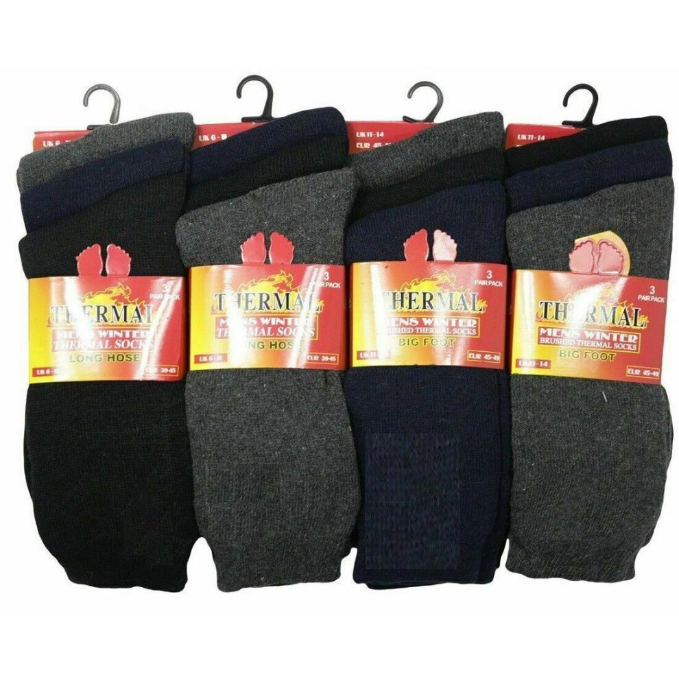 (Black Navy Grey	) 12 Men's Thermal Big Foot Socks Winter Warm Outdoor Work Job Lot Sock Size 11-14