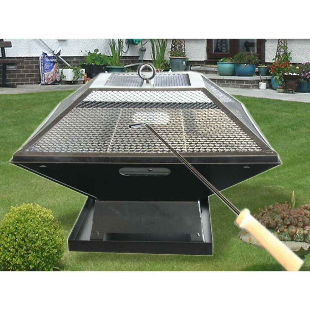 Steel Square Patio Heater Portable Fire Pit Bbq Camping Barbecue Black