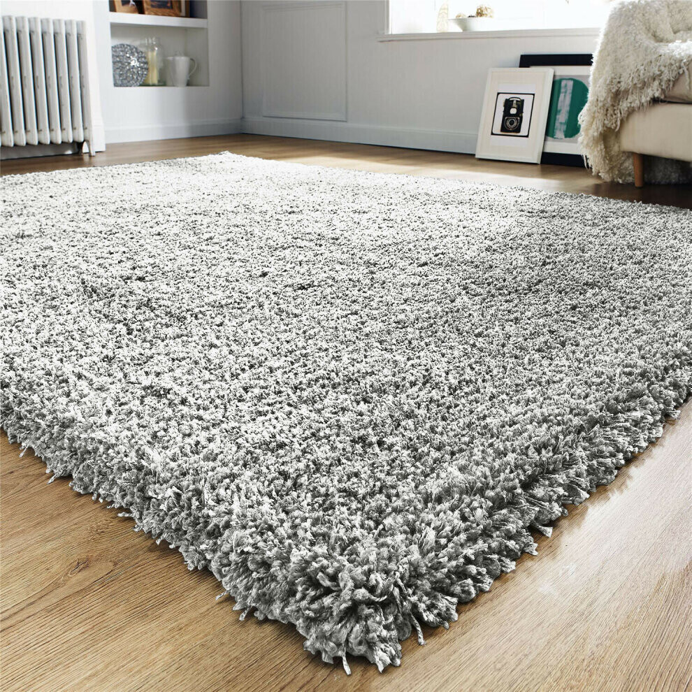 (Light Grey, 160 x 230 cm ) Non Slip Thick Shaggy Large Hallway Runner Rugs