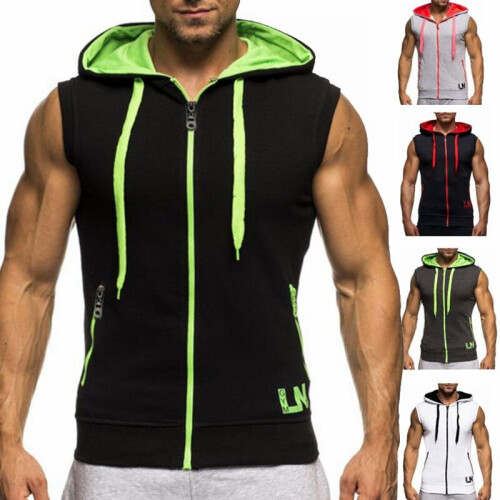 Men s Sleeveless Hoodie Sportswear Zipper Hooded on OnBuy