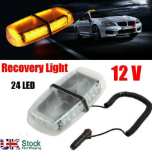 LED 24W 12V Flashing Beacon Strobe Light Magnetic Amber Vehicle Roo