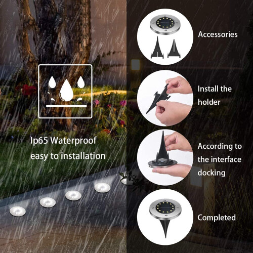 (Cold White) 12LED Solar Power Ground Lights Floor Decking Lawn 2