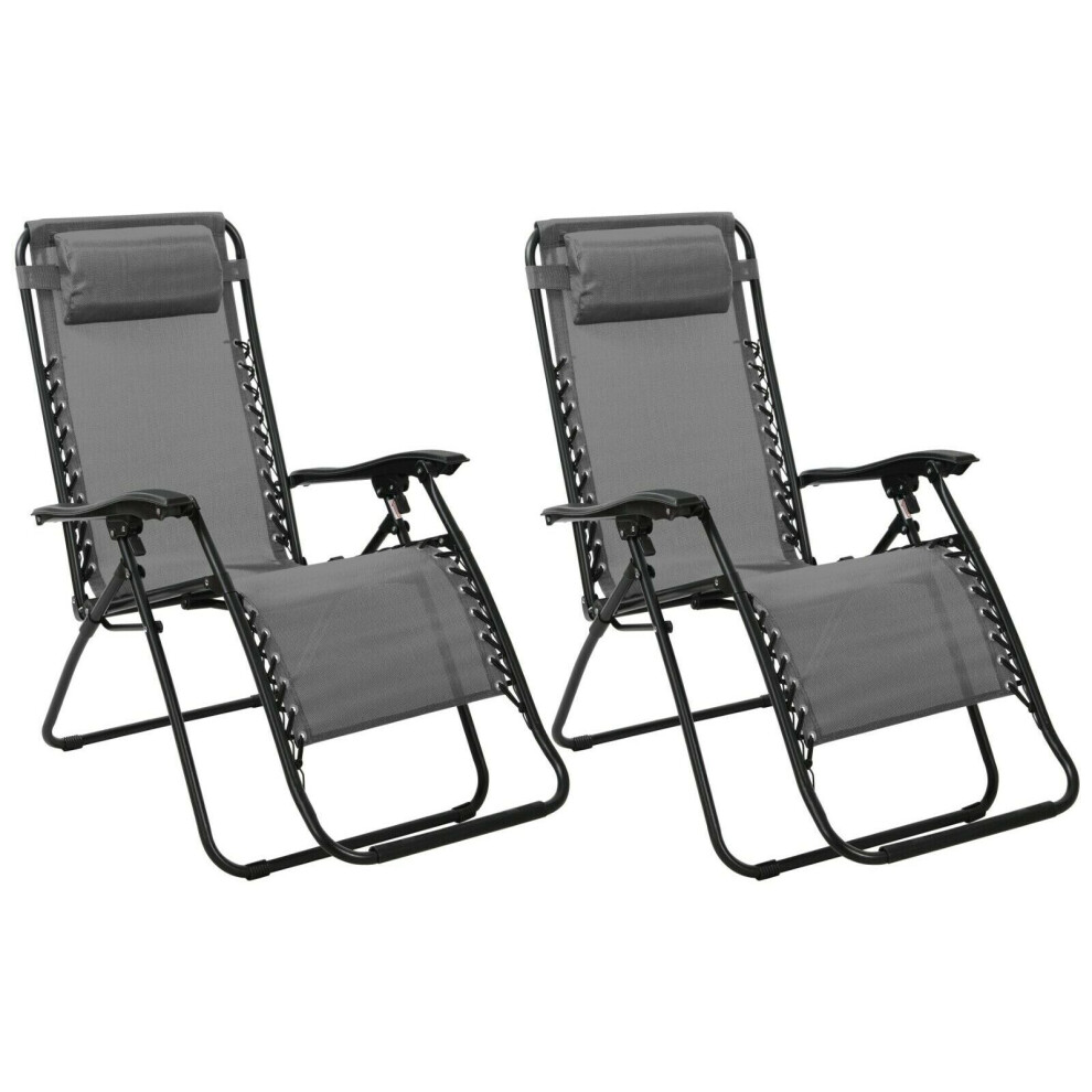 Set Of 2 Zero Gravity Sun Lounger Recliner Beach Chair Patio Lounger Grey