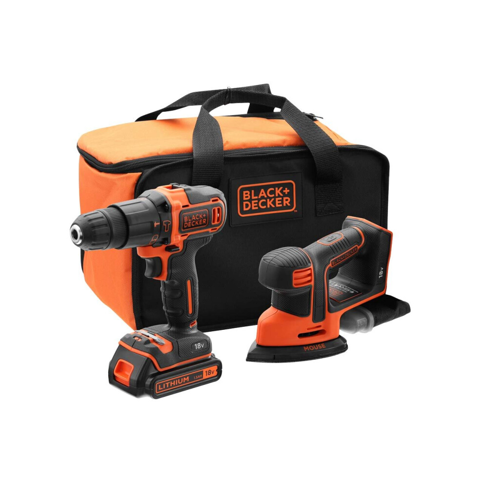 Black & Decker BCK23S1S 18v 1x1.5Ah Combi Drill and Sander Twin Kit