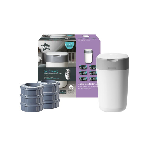 Tommee Tippee Tommee Tippee Twist and Click Advanced Nappy Bin Starter Set with 6 x Refills 1