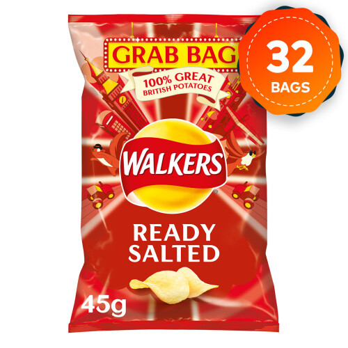 Walkers 32 x Walkers Crisps Ready Salted Sharing Pack 45g