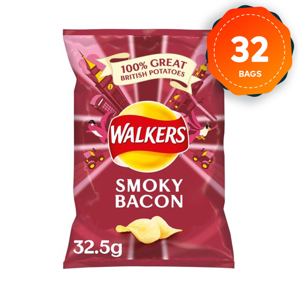 32 x Walkers Crisps Smokey Bacon 32.5g