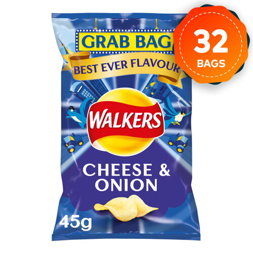 Walkers 32 x Walkers Crisps Cheese & Onion Sharing Pack 45g
