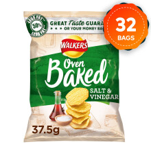 32 x Walkers Crisps Baked Salt & Vinegar Snack 37.5g Vegetarian