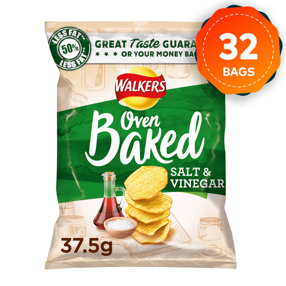 32 x Walkers Crisps Baked Salt & Vinegar Snack 37.5g Vegetarian