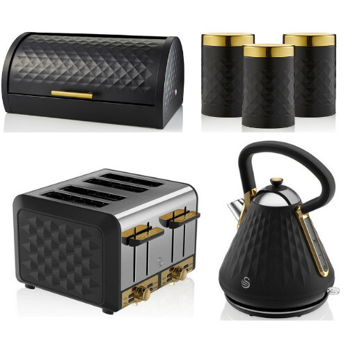 SWAN Gatsby Kettle 4 Slice Toaster Bread Bin Storage Canisters Set on OnBuy