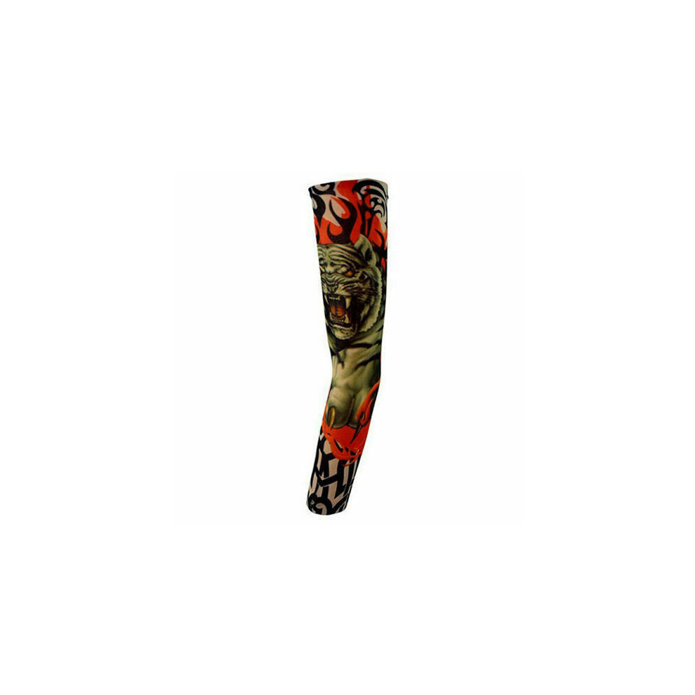 (Tiger & Flame) Tattoo Sleeves Mens Women Nylon Temporary Fake Tatoo Full Arm Sleeve Stockings