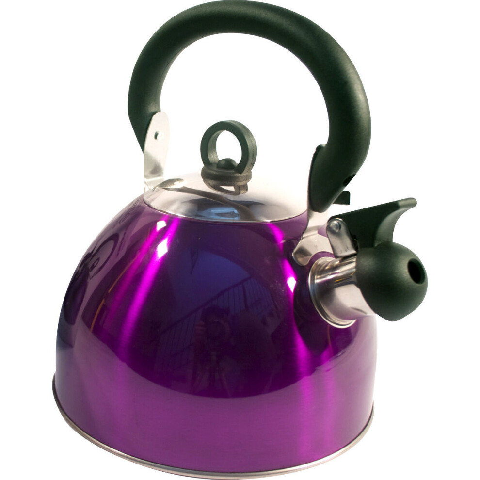 2.5L METALIC PURPLE STAINLESS STEEL CAMPING KETTLE | LIGHTWEIGHT WHISTLING HOB KETTLE