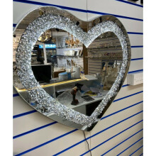 SPARKLY CRUSHED DIAMOND LED BLING HEART SHAPE WAL MIRROR 80X70CM