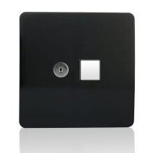 Trendi Modern Glossy TV Co-axial Socket + RJ45 Cat 5e & Cat 6 PC Ethernet Socket Piano Black