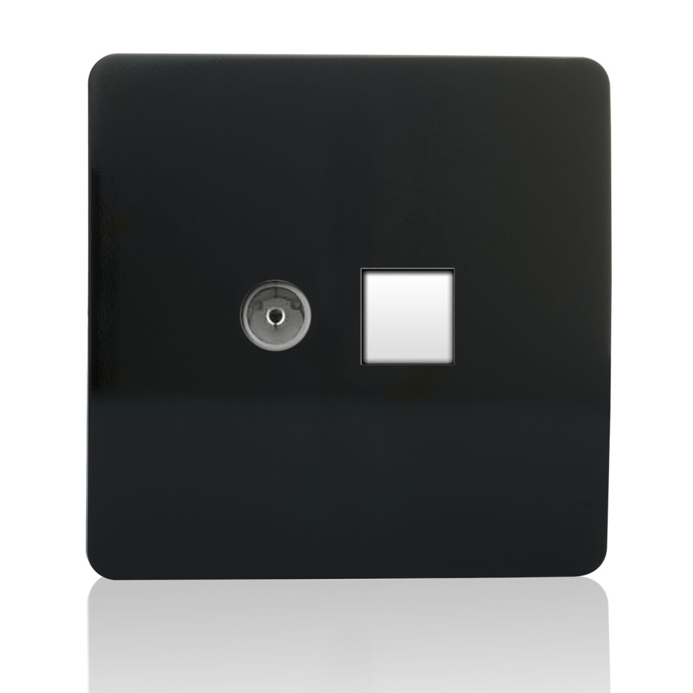 Trendi Modern Glossy Tv Co-Axial Socket + Rj45 Cat 5E & Cat 6 Pc Ethernet Socket Piano Black - Image 3
