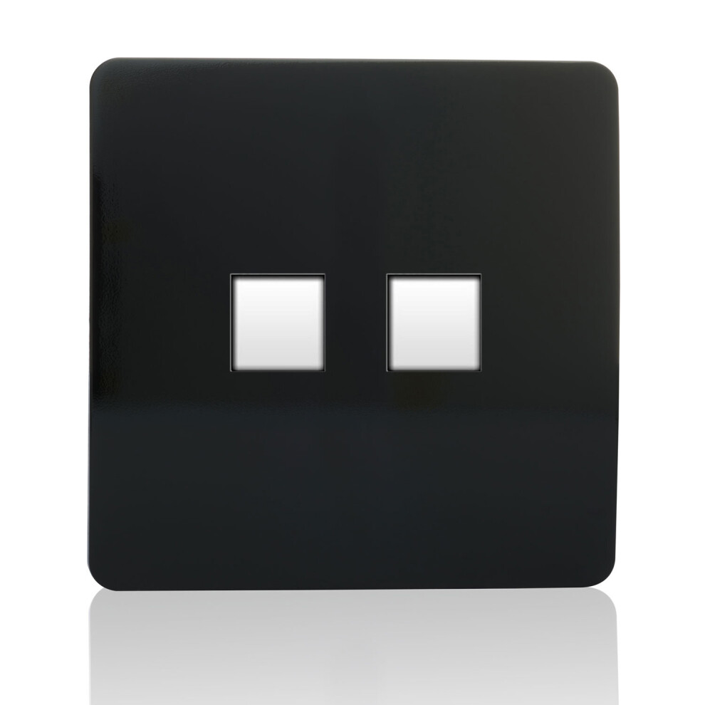 Trendi Artistic Modern Glossy Tactile 2 Gang Rj45 Cat 5E & Cat 6 Pc Ethernet Socket Piano Black 7091058141664