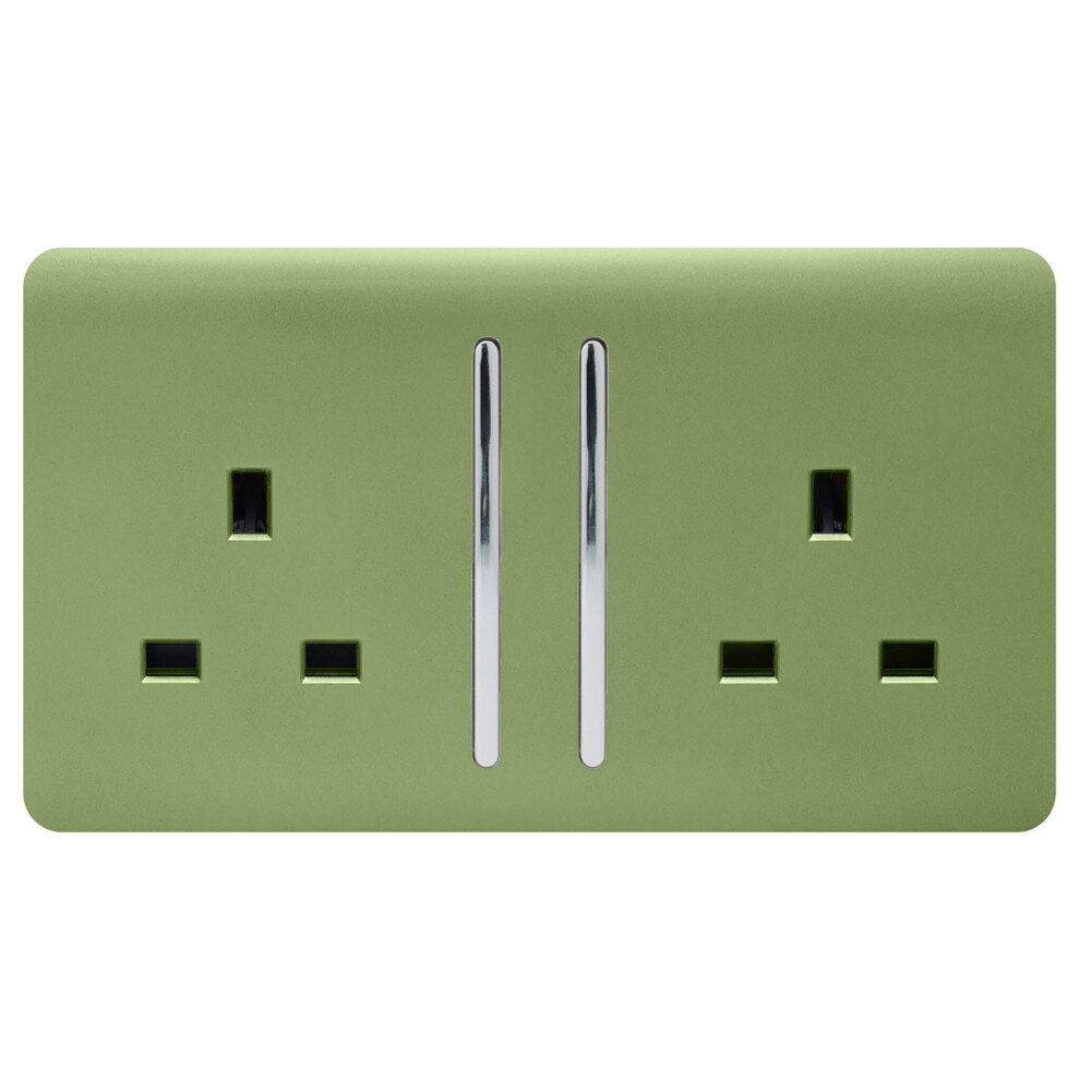 Trendi 2 Gang Modern Glossy 13 Amp Switched Plug Socket Moss Green