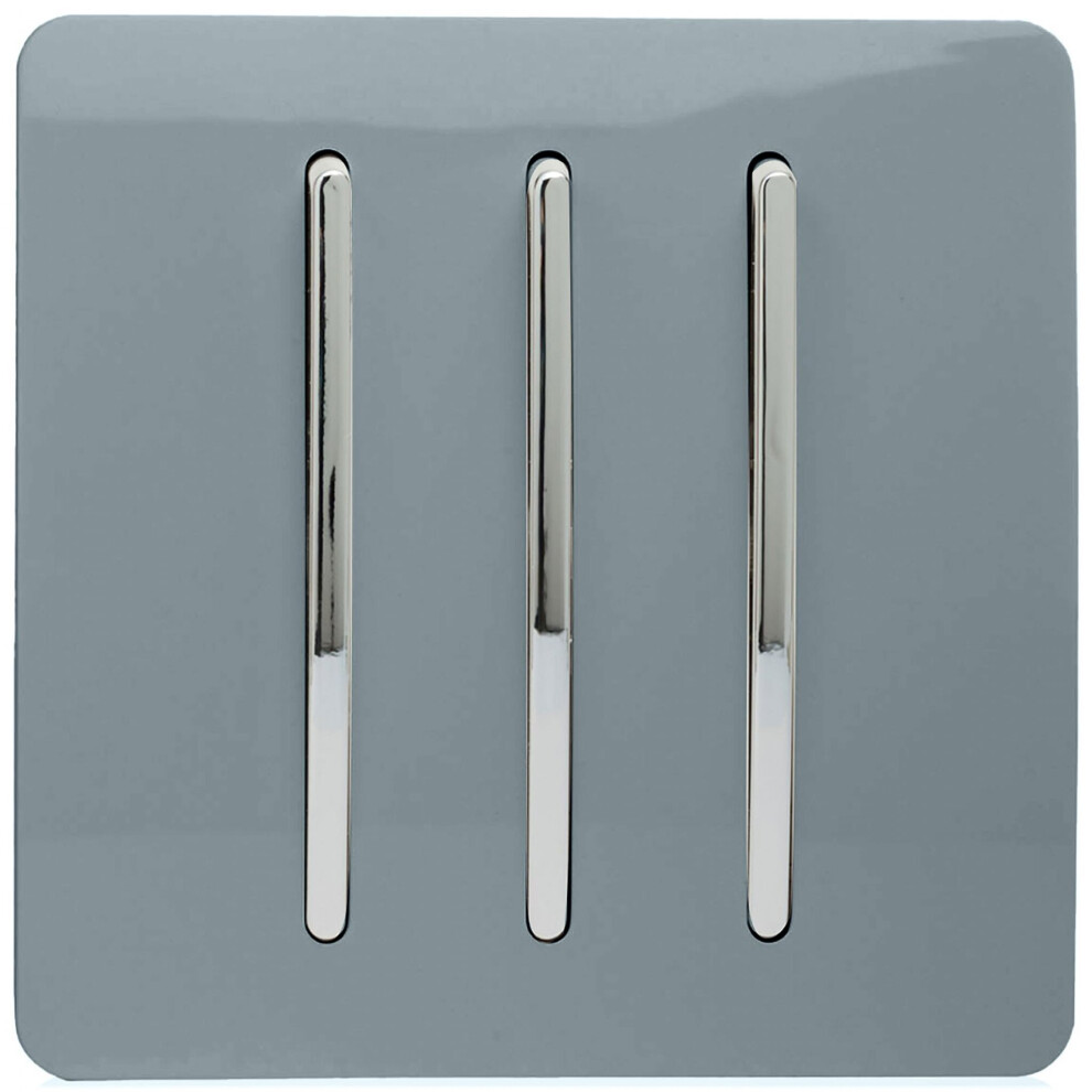 Trendi 3 Gang 2 Way Artistic Modern Glossy 10 Amp Rocker Tactile Light Switch Cool Grey