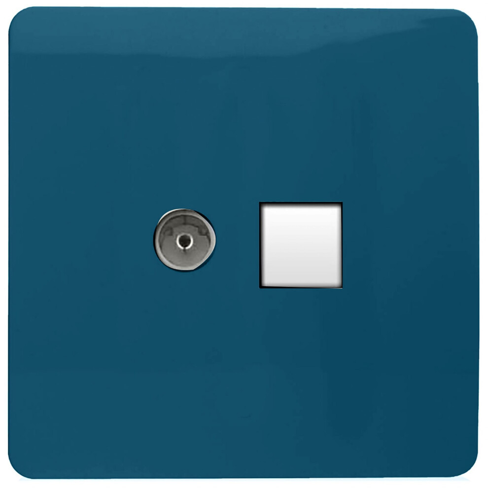 Trendi Artistic Modern Glossy Tactile TV Co-axial Socket + Telephone Socket Midnight Blue