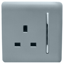 Trendi 1 Gang Artistic Modern Glossy 13 Amp Switched Tactile Plug Socket Cool Grey