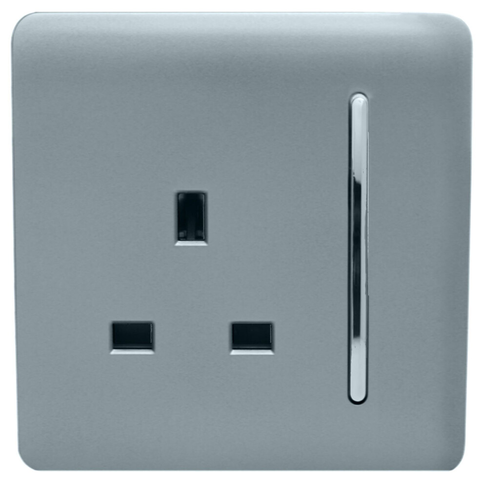 Trendi Switch Trendi 1 Gang Artistic Modern Glossy 13 Amp Switched Tactile Plug Socket Cool Grey