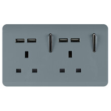 Trendi 2 Gang Artistic Modern Glossy 13 Amp 4x2.1mA USB Switched Tactile Plug Socket Cool Grey