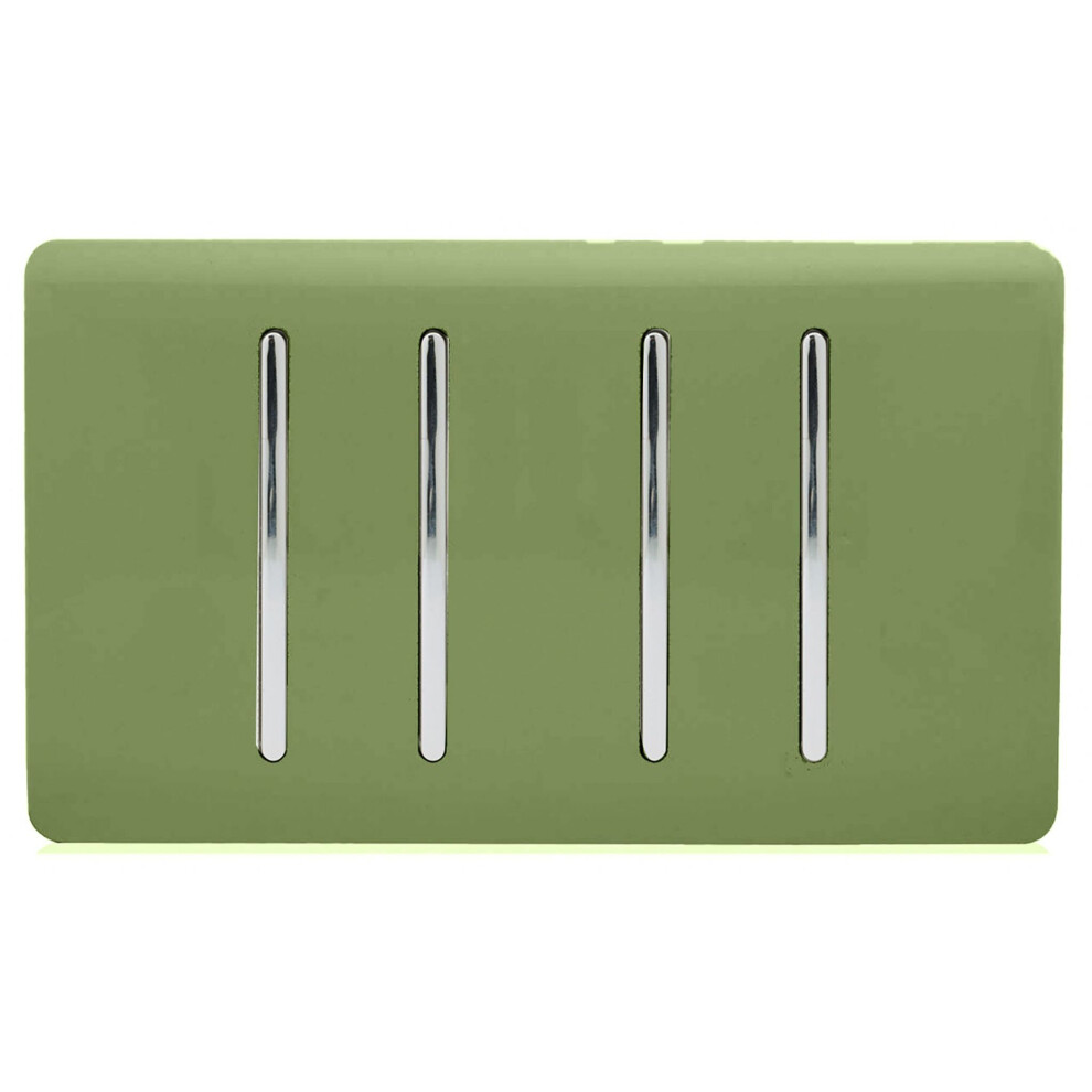 Trendi 4 Gang 3 Way Intermediate Artistic Modern Glossy 10 Amp Rocker Light Switch Moss Green