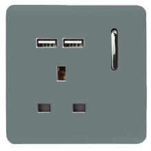 Trendi 1 Gang Artistic Modern Glossy 13 Amp 2x2.1mA USB Switched Tactile Cool Grey