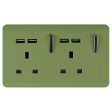 Trendi 2 Gang Artistic Modern Glossy 13 Amp 4x2.1mA USB Switched Tactile Plug Socket Moss Green