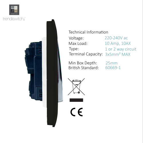 Trendi Switch Trendi 2 Gang 2 Way Modern Glossy 10 Amp Light Switch Piano Black 2