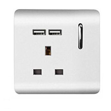 Trendi 1 Gang Artistic Modern Glossy 13 Amp 2 x 2.1mA USB Switched Tactile Plug Socket Silver