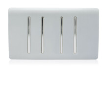 Trendi Artistic Modern Glossy 4 Gang 1 Way White Rocker Double Plate Tactile Light Switch in Silver