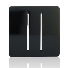 Trendi 2 Gang 1 Way Artistic Modern Glossy 10 Amp Rocker Tactile Light Switch Piano Black ART-SS3BK