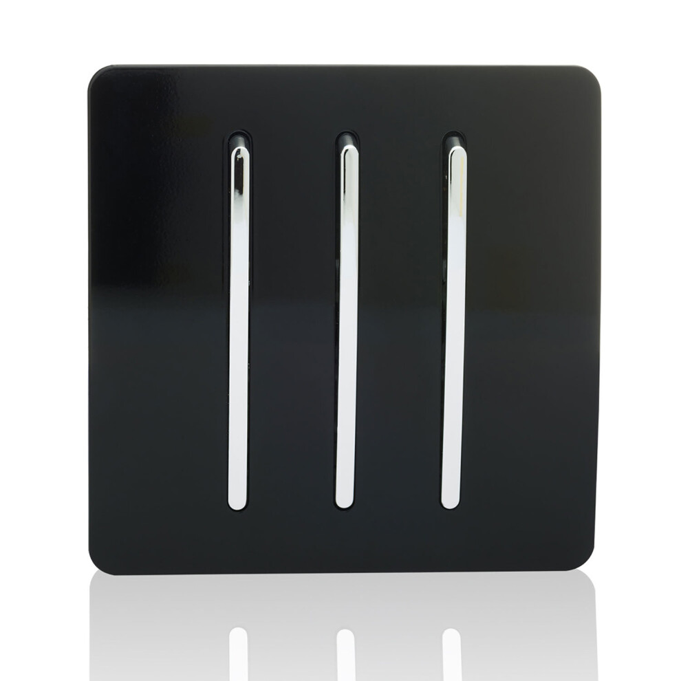 Trendi Switch Trendi 3 Gang 2 Way Artistic Modern Glossy 10 Amp Rocker Tactile Switch Piano Art-Ss6bk Light/Black