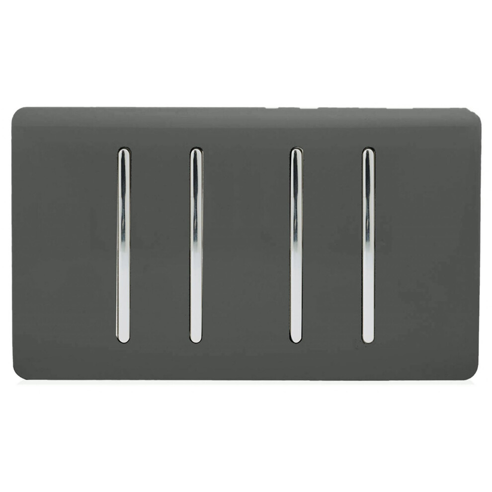 Trendi Switch Trendi 4 Gang (2 Way & 1X Intermediate) Glossy 10 Amp Rocker Switch Charcoal Light