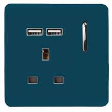 Trendi 1 Gang Artistic Modern Glossy 13 Amp 2x2.1mA USB Switched Tactile Midnight Blue