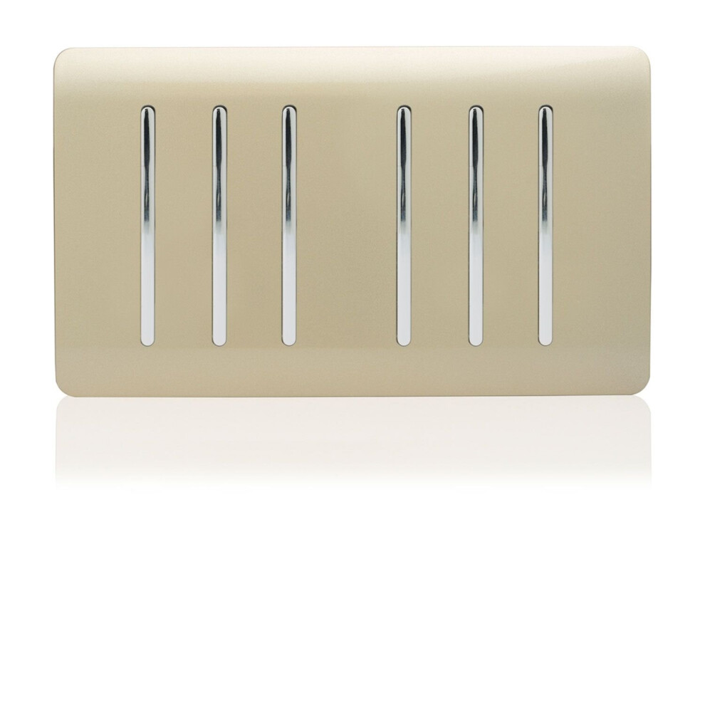 Trendi Modern Glossy 6 Gang 1 Way Rocker Champagne Gold Double Plate Light Switch in Champagne Gold