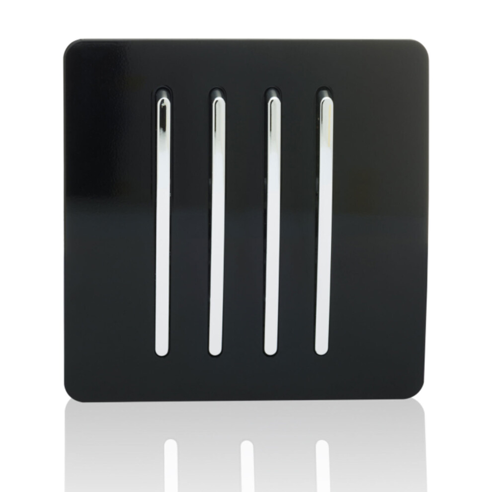 Trendi 4 Gang 2 Way Artistic Modern Glossy 10 Amp Rocker Tactile Light Switch Piano Black ART-SS8BK