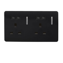 Trendi 2 Gang Artistic Modern Glossy 13 Amp 4 x 2.1mA USB Switched Tactile Plug Socket Piano Black