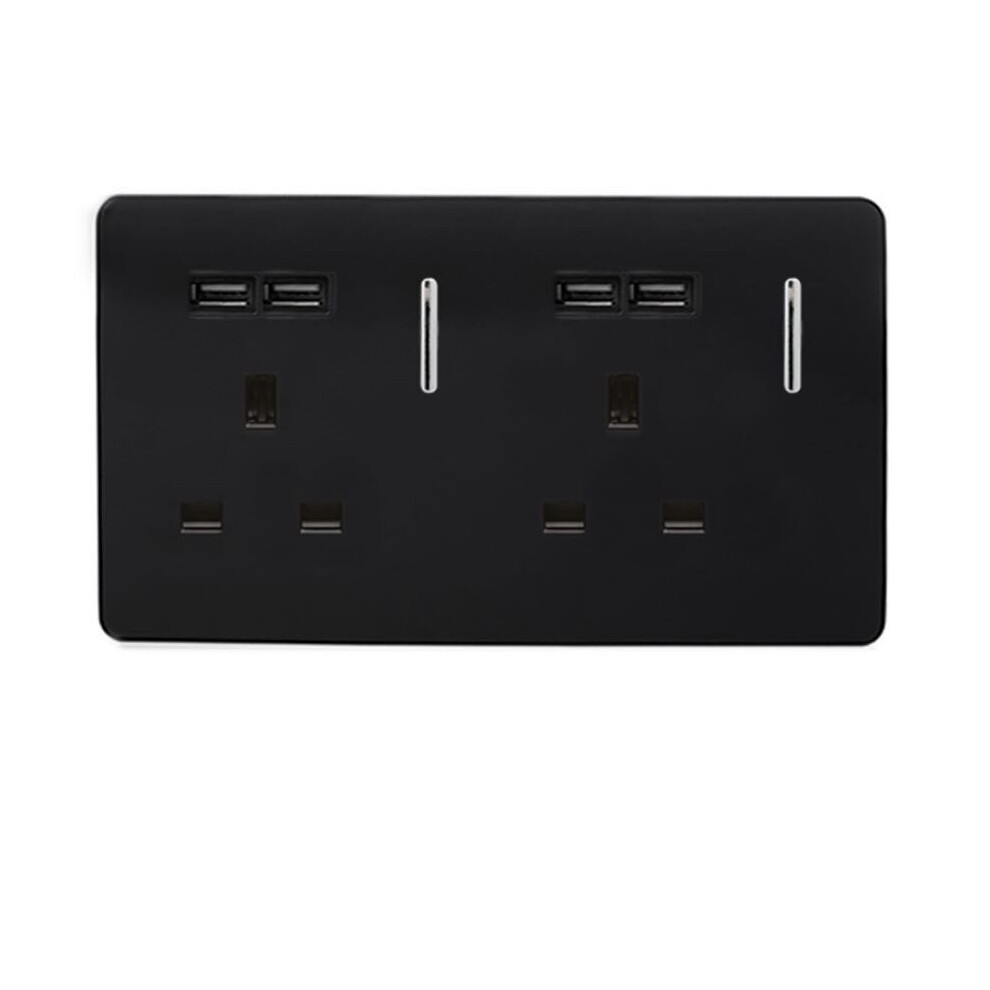 Trendi 2 Gang Artistic Modern Glossy 13 Amp 4 X 2.1Ma Usb Switched Tactile Plug Socket Piano Black 7091045859855