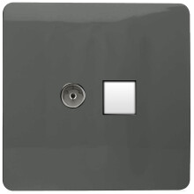 Trendi Artistic Modern Glossy Tactile TV Co-axial Socket + Telephone Socket Charcoal
