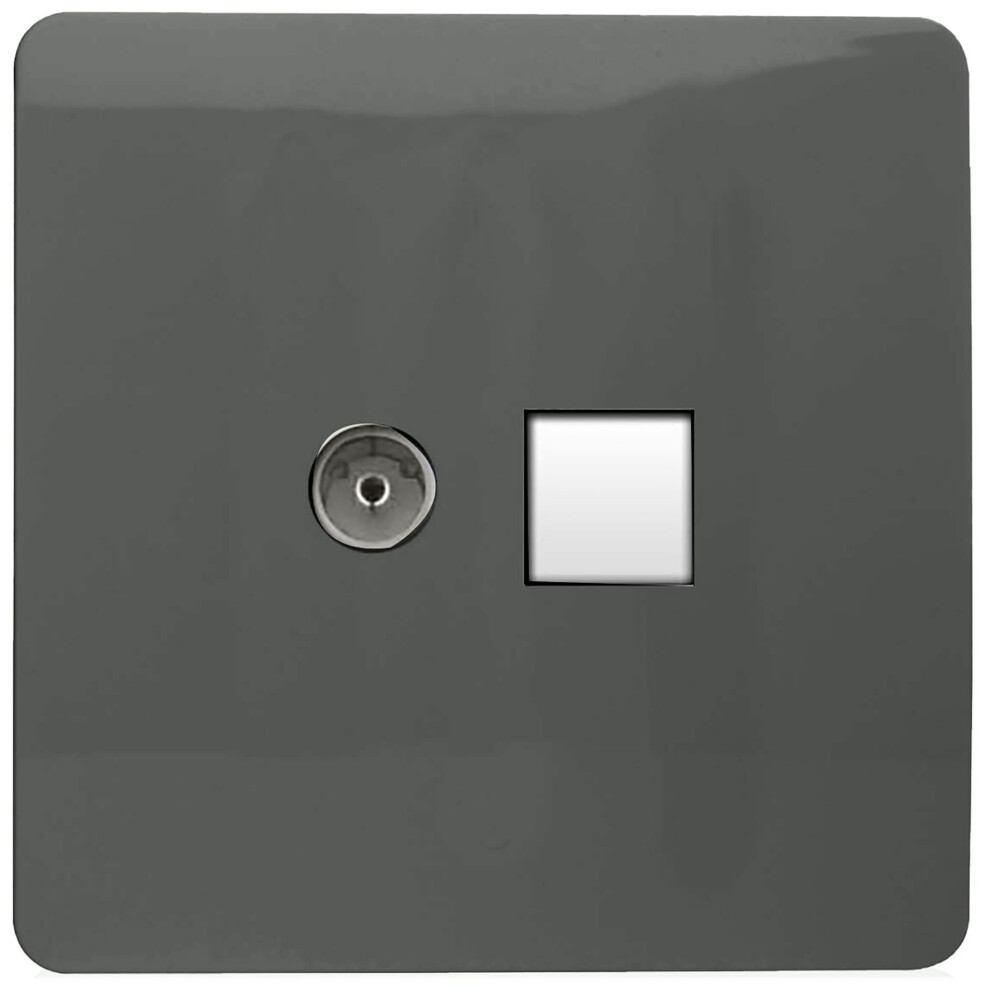 Trendi Artistic Modern Glossy Tactile TV Co-axial Socket + Telephone Socket Charcoal