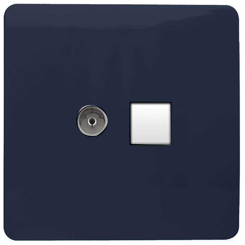 Trendi Artistic Modern Glossy Tactile TV Co-axial Socket + Telephone Socket Navy