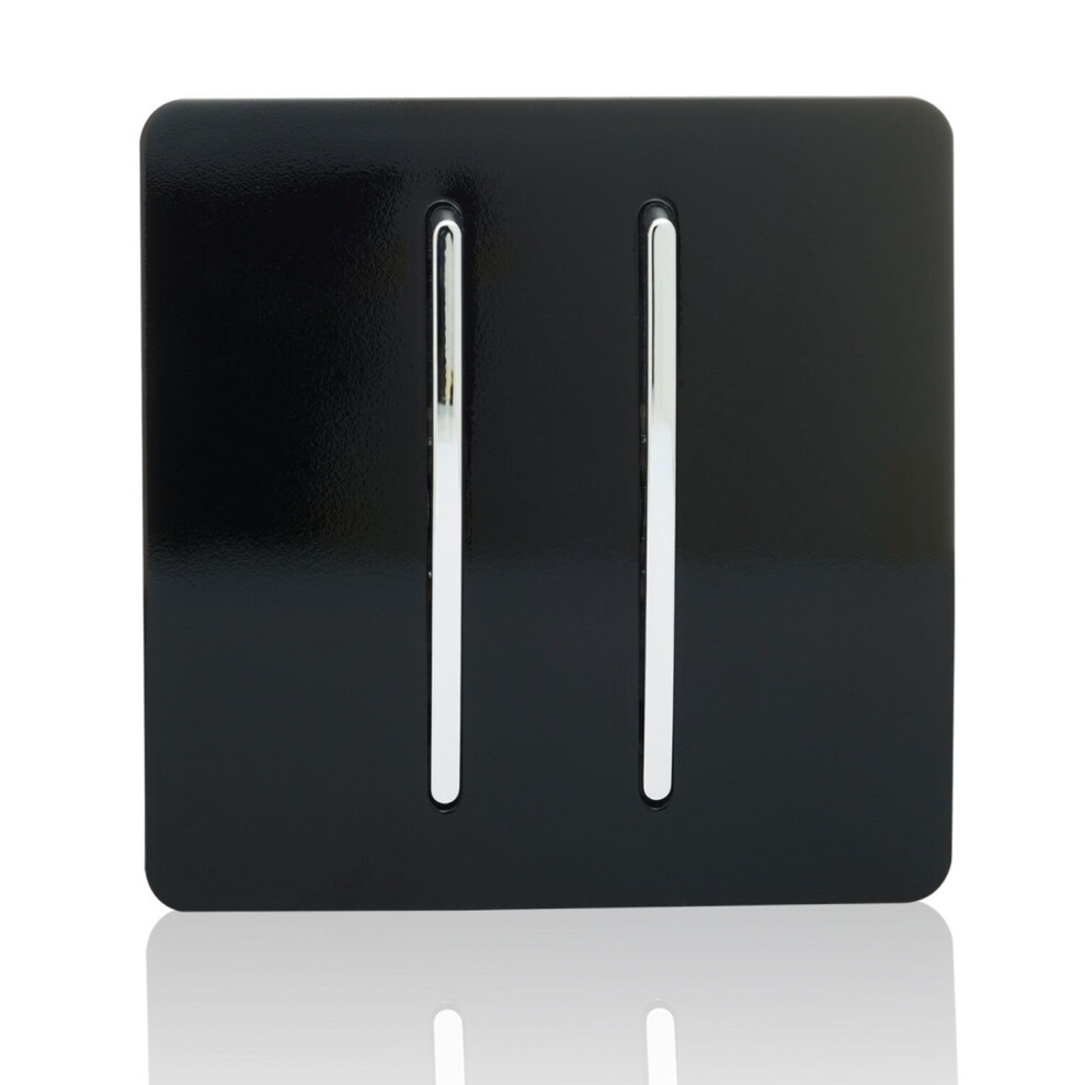 Trendi Artistic 2 Gang Modern Glossy Tactile Home Automation Switch Piano Black 7091056702256