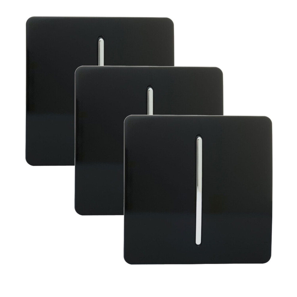 Trendi Switch Trendi 1 Gang 2 Way Artistic Modern Glossy 10 Amp Rocker Tactile Switch Piano (3 Pack) Light/Black