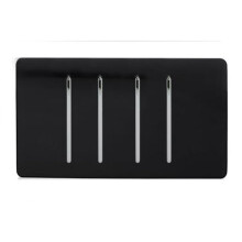Trendi Artistic Modern Glossy 4 Gang 2 Way Rocker Double Plate Tactile Light Switch in Piano Black