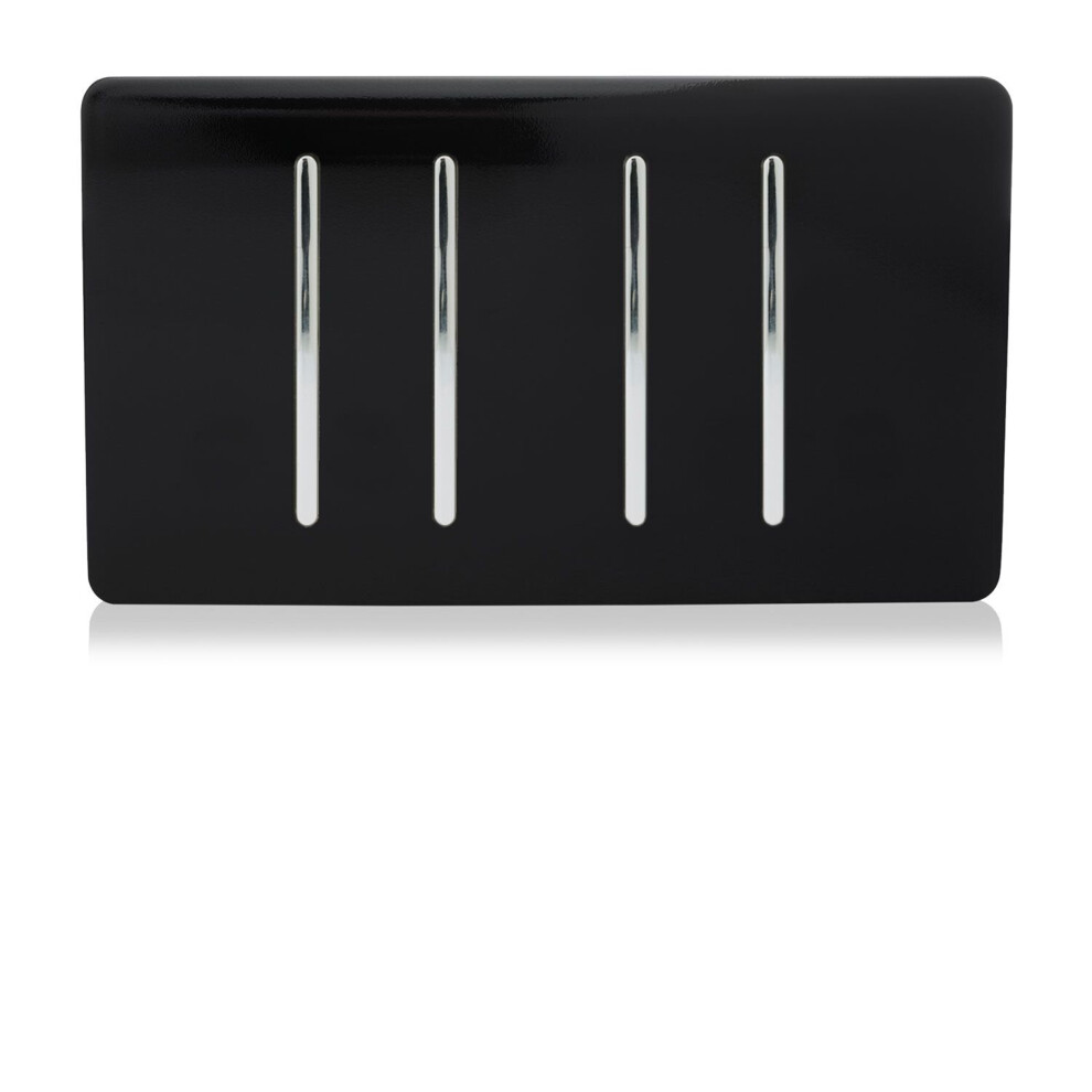 Trendi Artistic Modern Glossy 4 Gang 1 Way Double Plate Tactile Light Switch in Piano Black