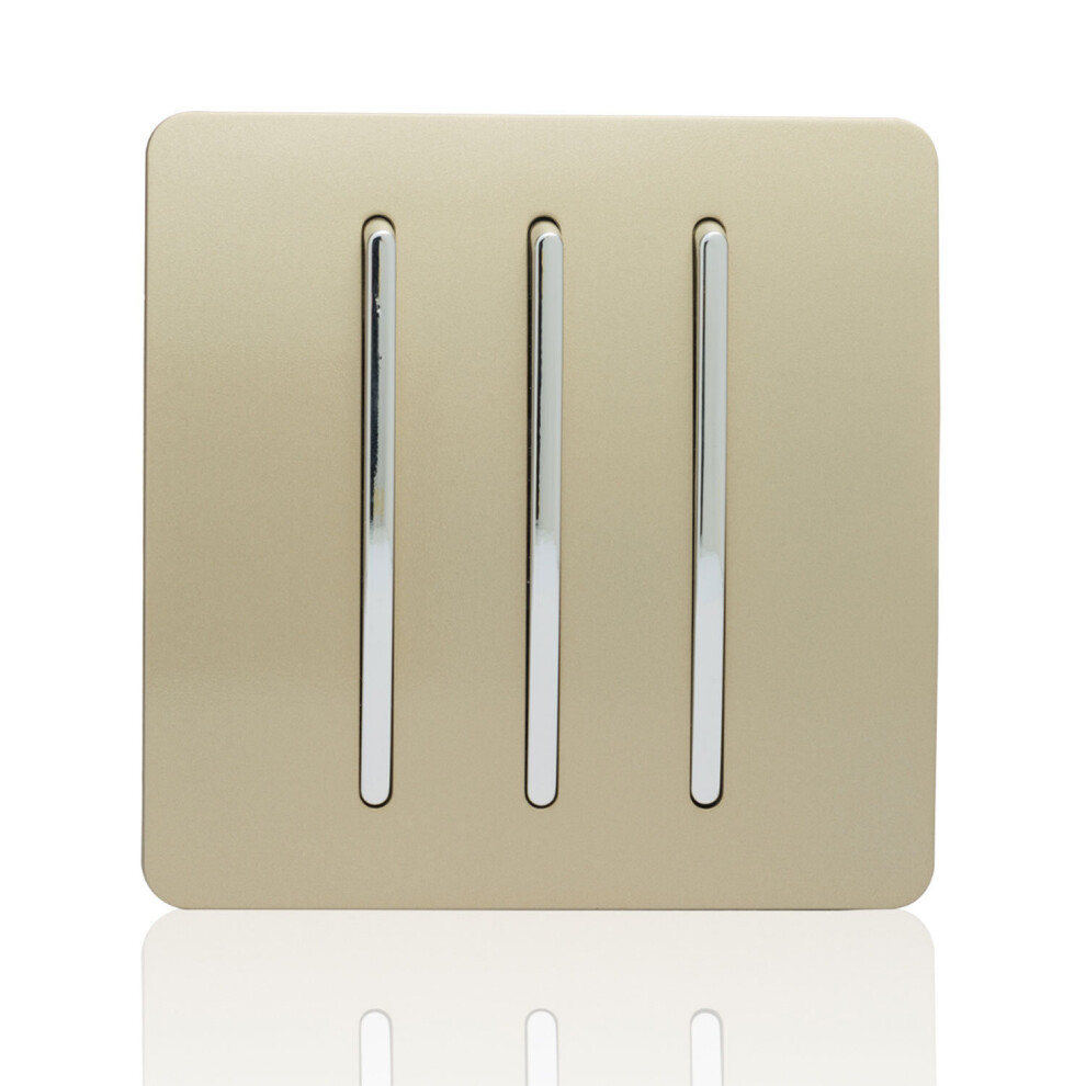 Trendi 3 Gang 1 Way Artistic Modern Glossy 10 Amp Rocker Tactile Light Switch Champagne Gold