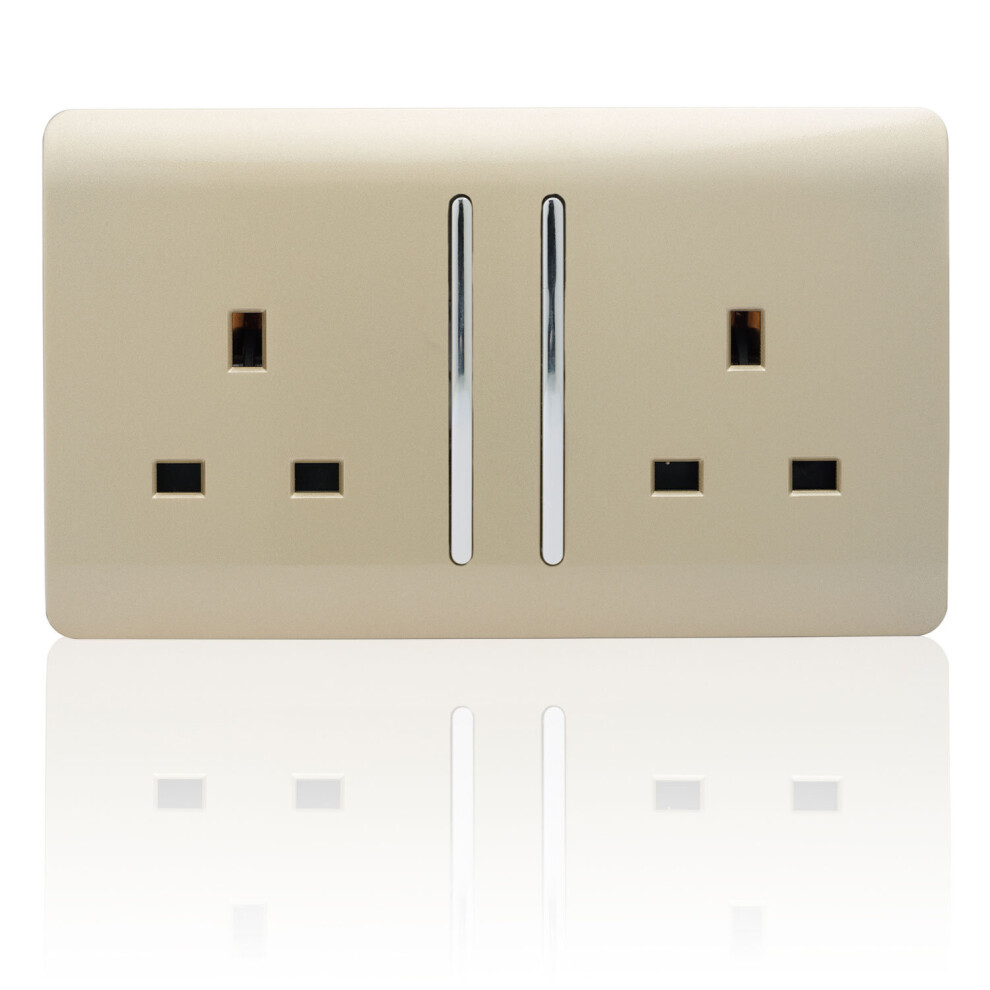 Trendi 2 Gang Artistic Modern Glossy 13 Amp Switched Tactile Plug Socket Champagne Gold